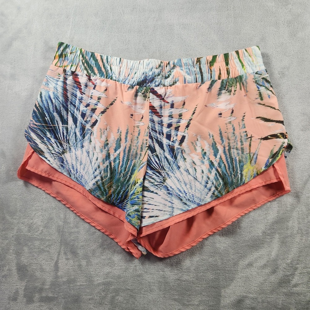Fabletics Womens Sz L Latrice Coral Tropical Palm Print Athletic Running Shorts